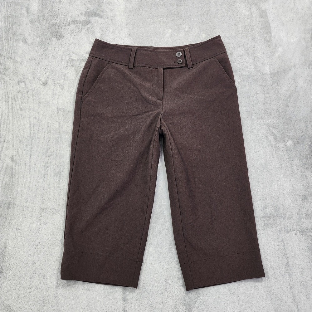 Vintage Worthington Pants Womens 4P PETITE Brown Modern Fit Capri Stretch Preppy